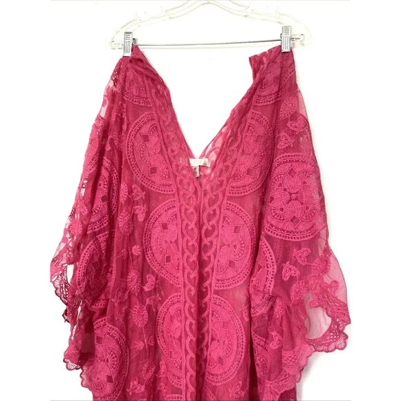 Sol & Sea Swimsuit Coverup Size L/XL Pink Sheer Mesh Embroidery Periwinkle Tunic - Picture 3 of 12